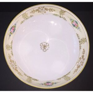 VTG Nippon Hand Painted Footed Bowl 1/4" Maple Leaf Mark White Flowers Gilt 8.5"